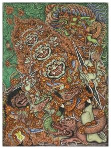 53. Boma and Kresna, Ketut Madra, Peliatan, Acrylic on canvas, 1973, 44 x 59 cm, Collection of David Irons (DMI-19)